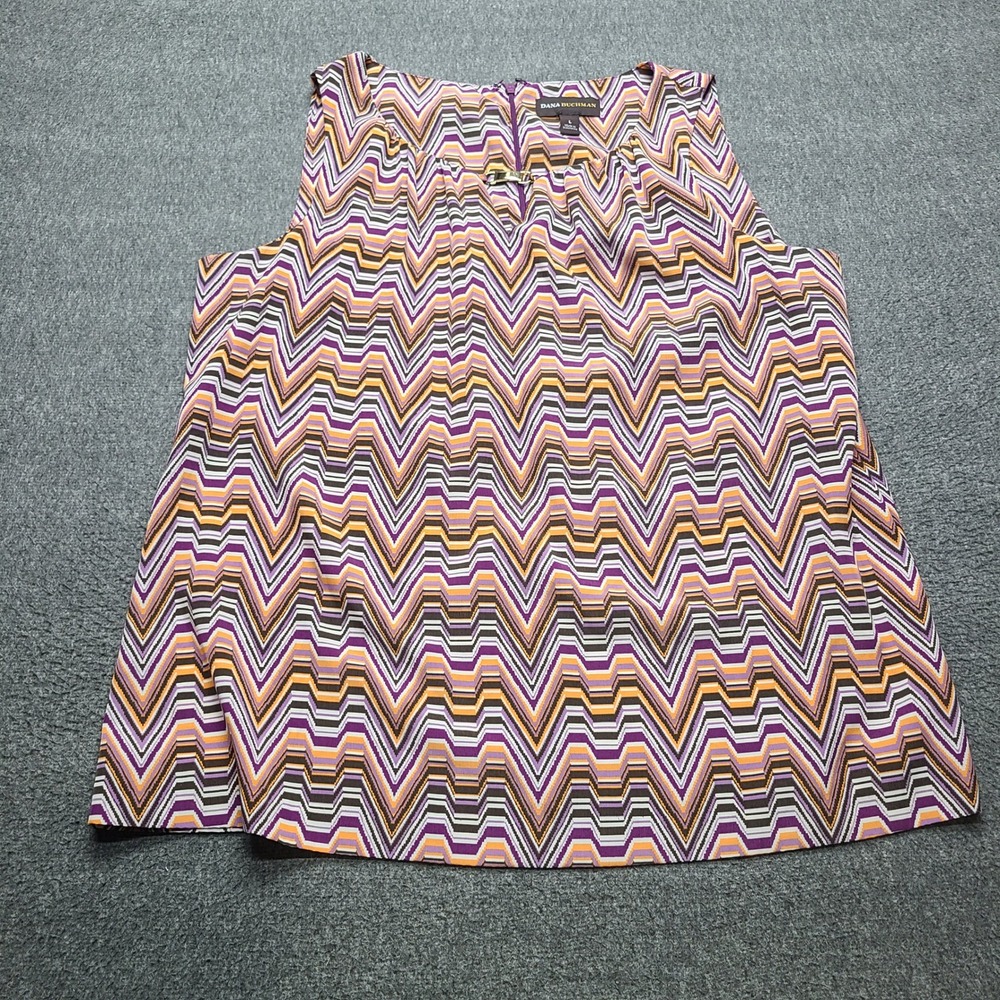 Dana Buchman Tank Top Women Large Purple Zigzag Excellent Sleeveless Shell